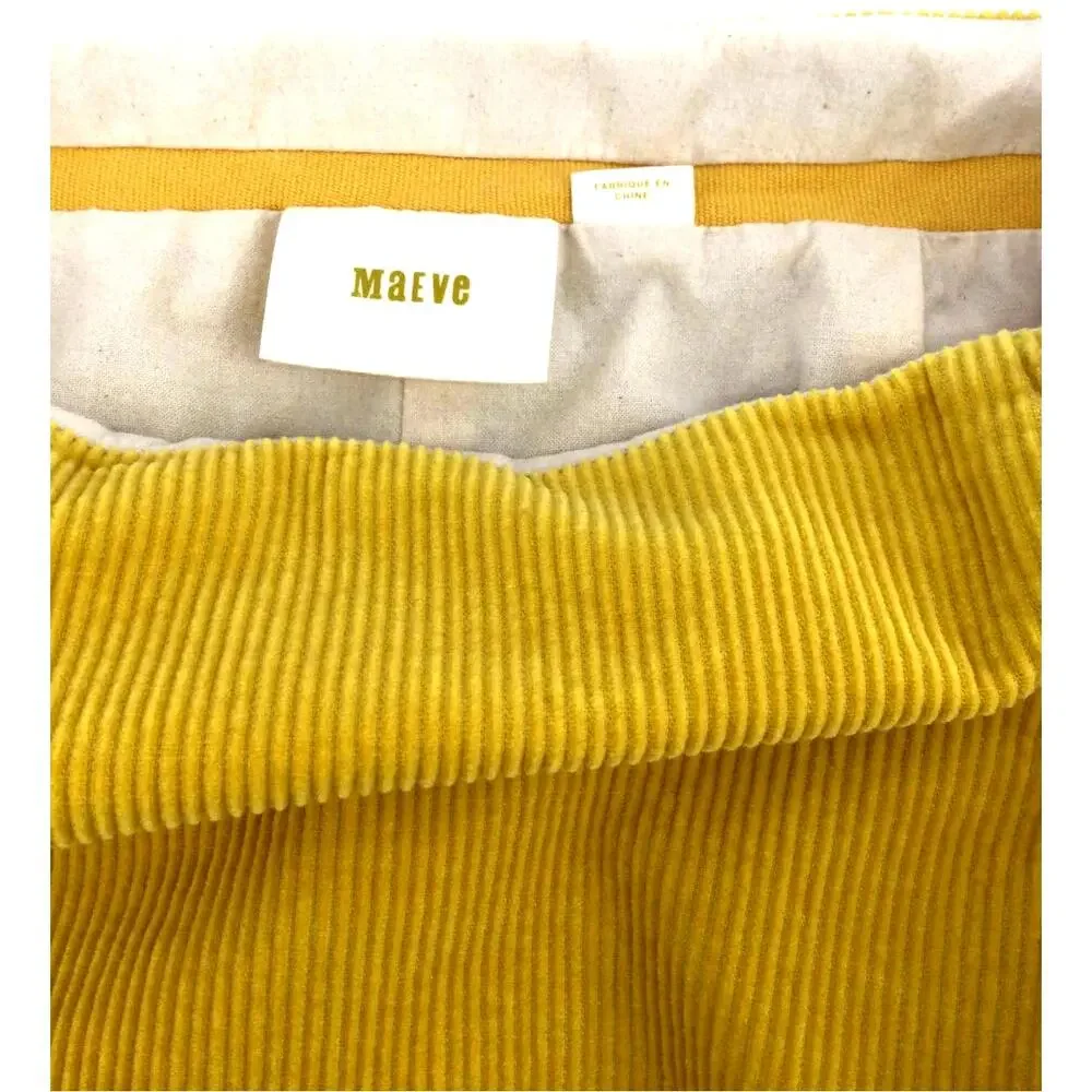 Anthropologie Maeve Yellow Corduroy Mini‎ Skirt Size 4 NWOT